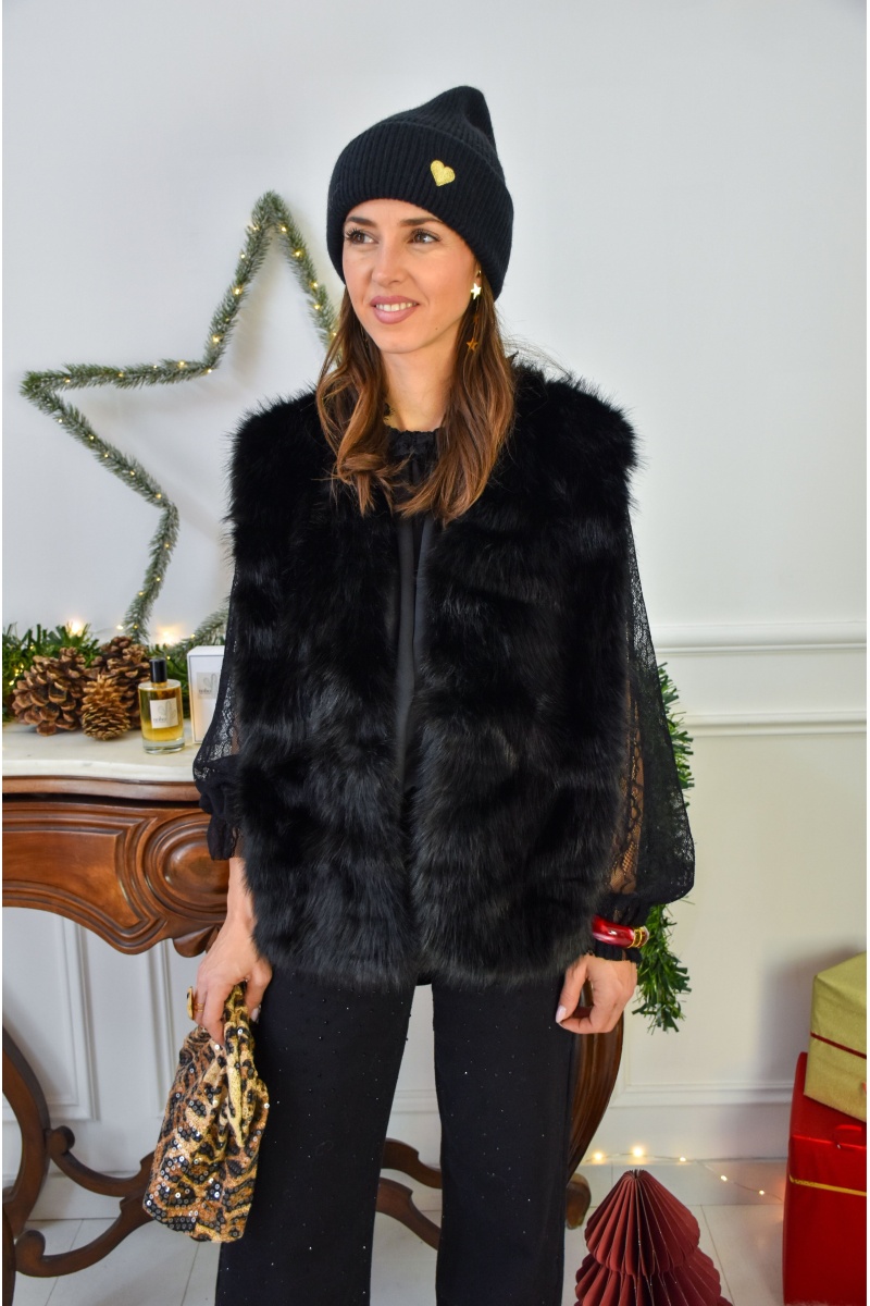 Veste Fourrure Noire CLEA