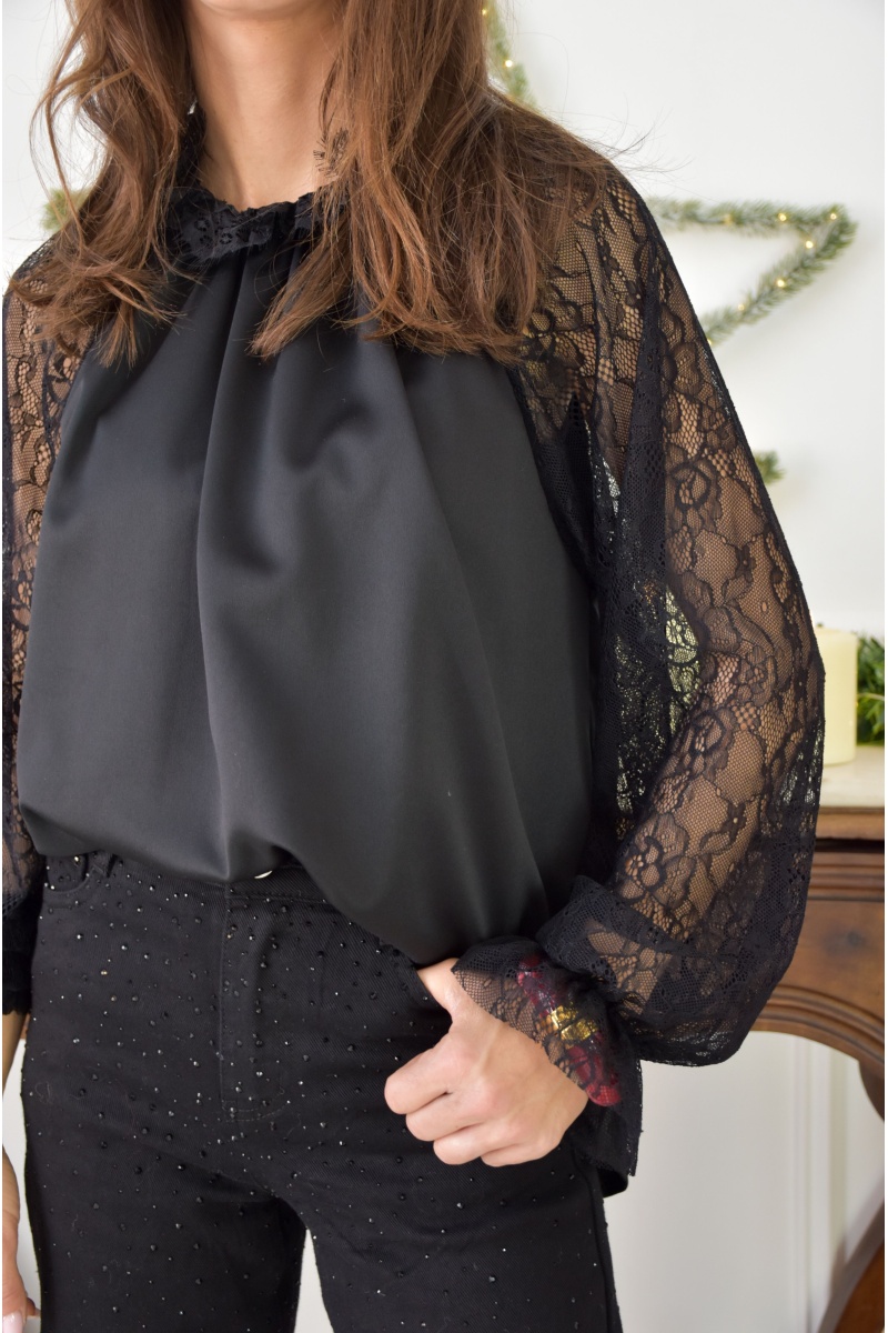 FARFALA MISSTA DENTEL NOIR BLOUSE 2