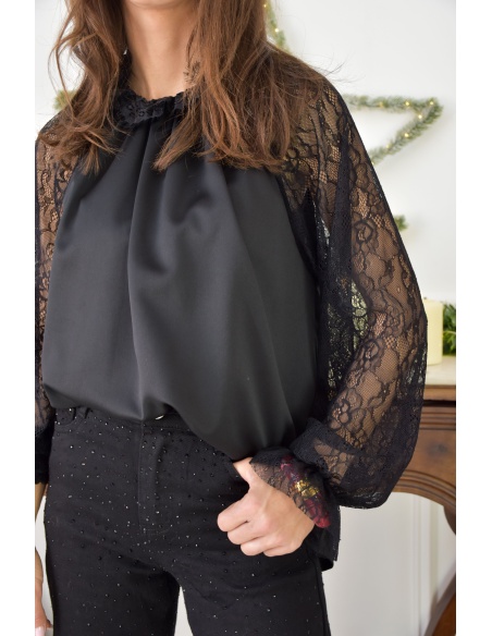 FARFALA MISSTA DENTEL NOIR BLOUSE