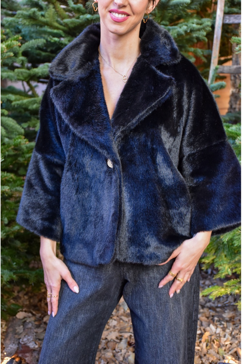 Veste Fourrure Noire CHARLOTTE 2