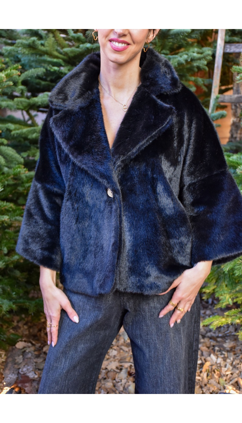 Veste Fourrure Noire CHARLOTTE