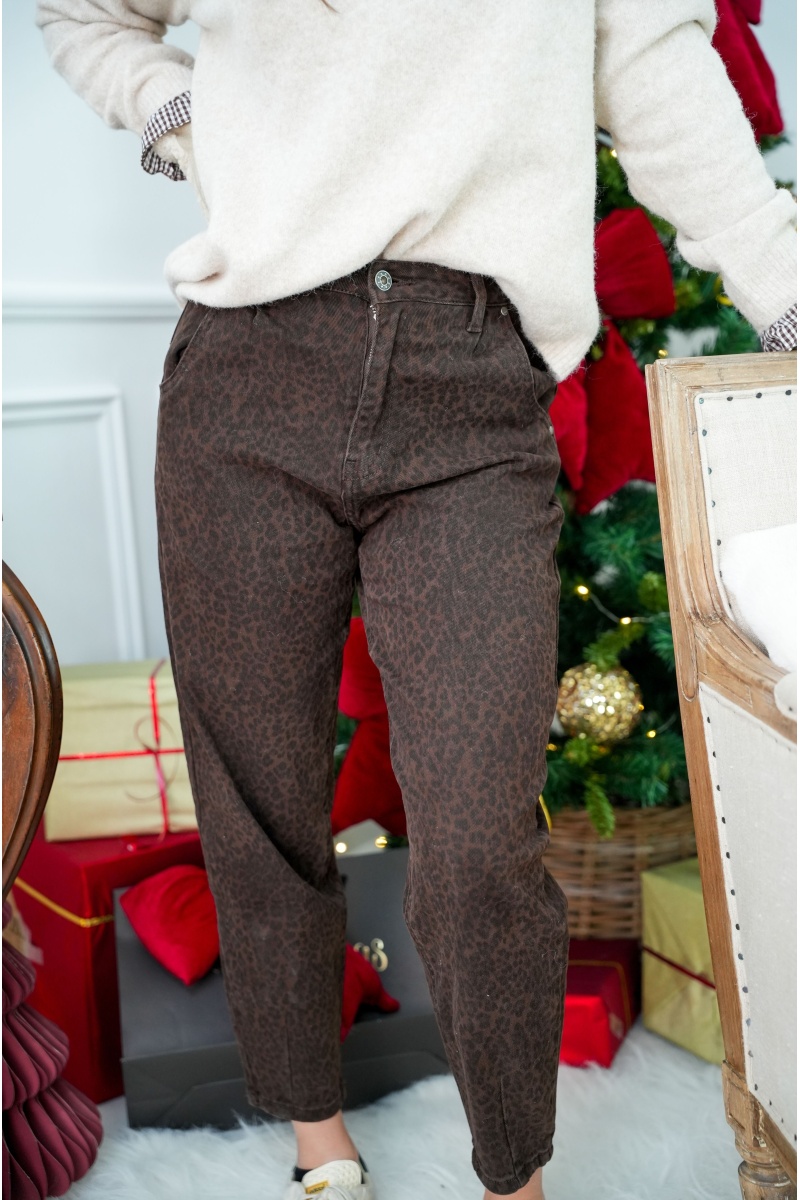 NOVAMAX GERMINE SARL LEOPAR MARRON PANTALON FEMME