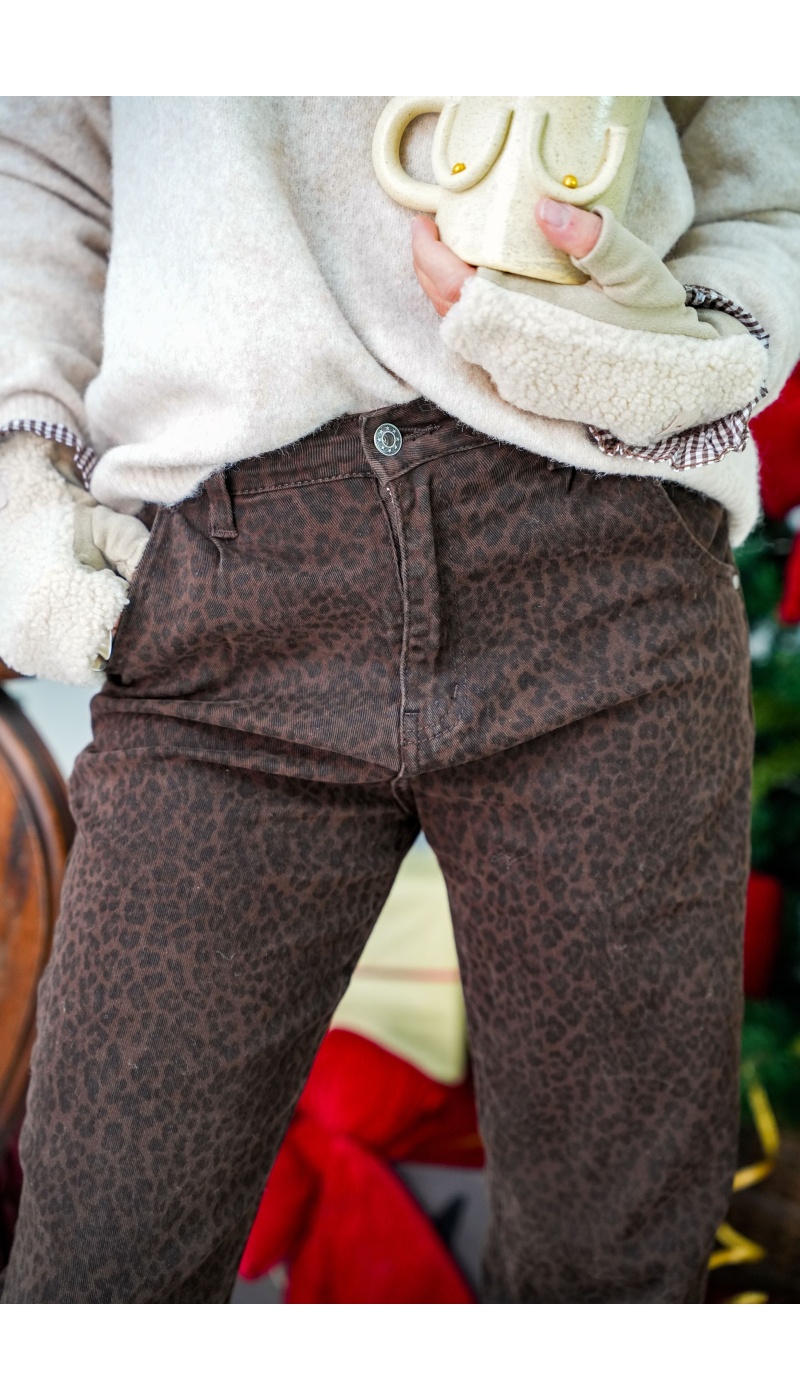 NOVAMAX GERMINE SARL LEOPAR MARRON PANTALON FEMME