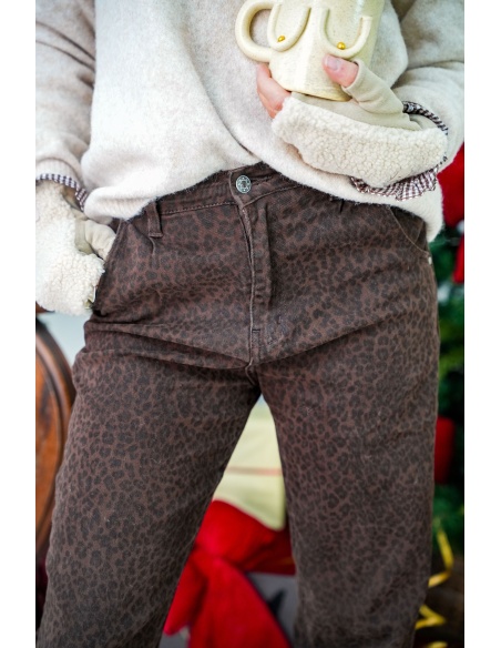 NOVAMAX GERMINE SARL LEOPAR MARRON PANTALON FEMME