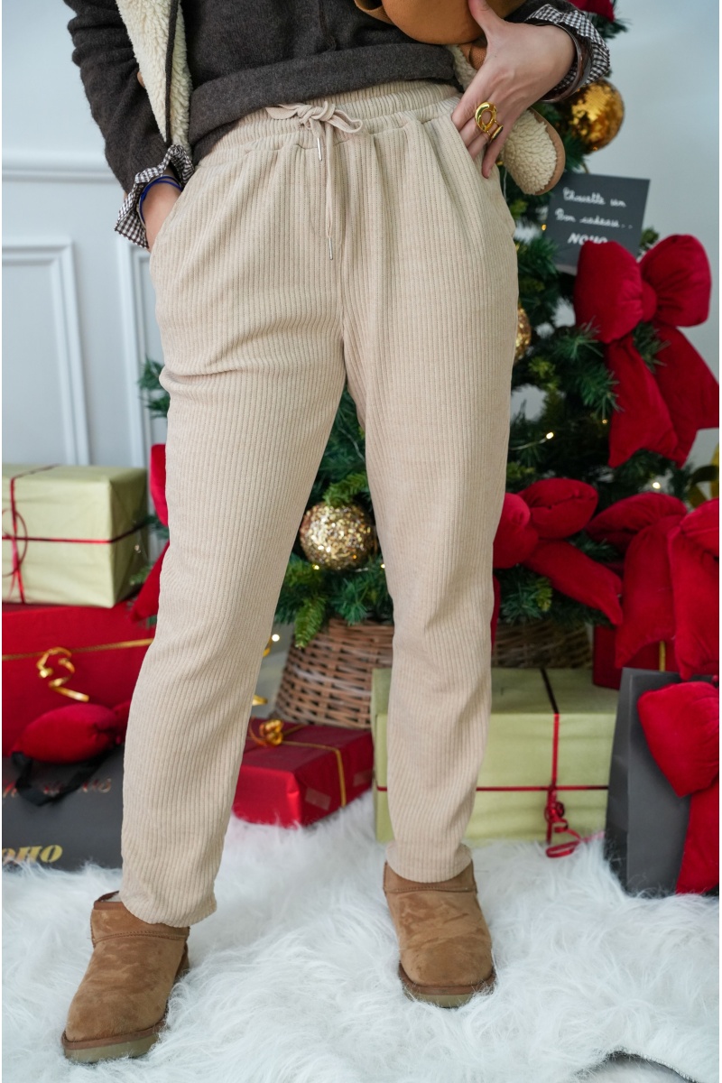 NANA MODA VELOUR BEIGE PANTALON FEMME
