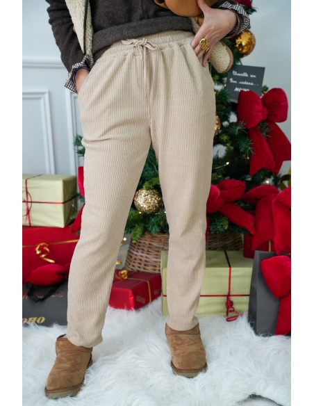 NANA MODA VELOUR BEIGE PANTALON FEMME