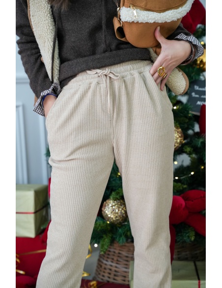 NANA MODA VELOUR BEIGE PANTALON FEMME