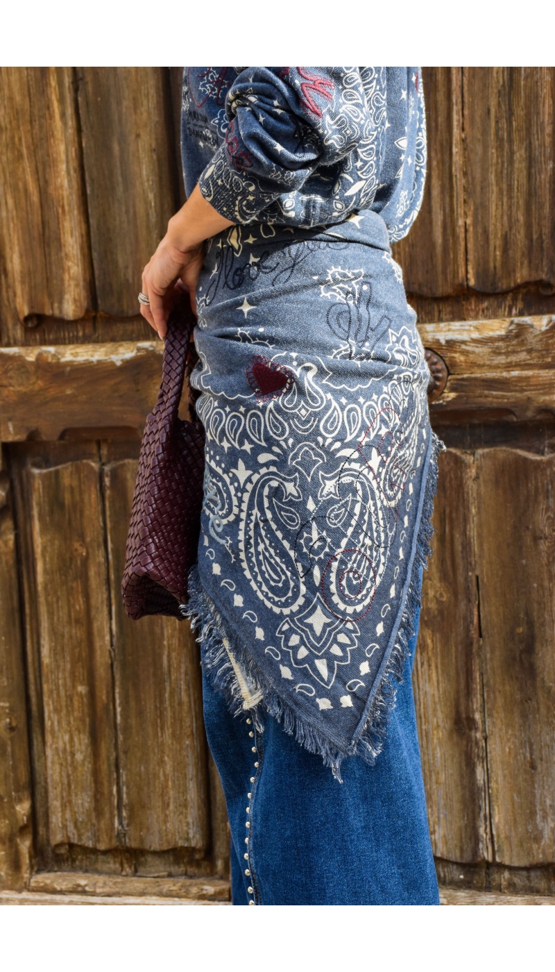 DE FIL EN AIGUILLE IMPRI MARINE ECHARPES