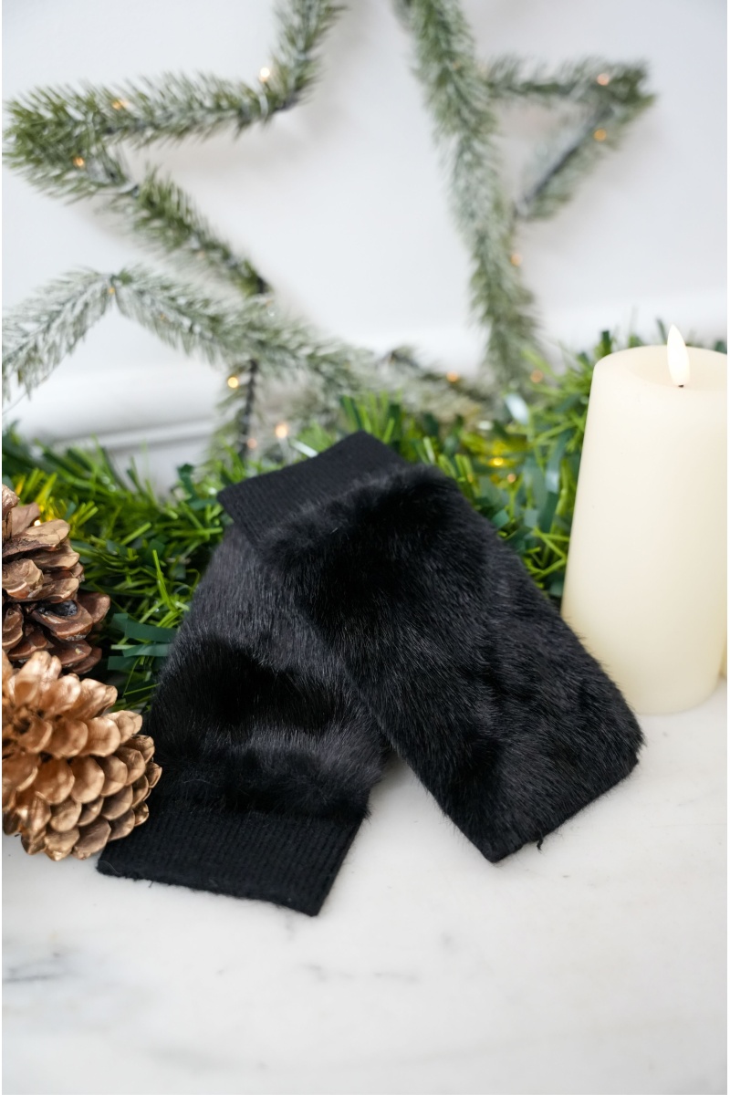 Mitaines Fourrure Noires LAUREN