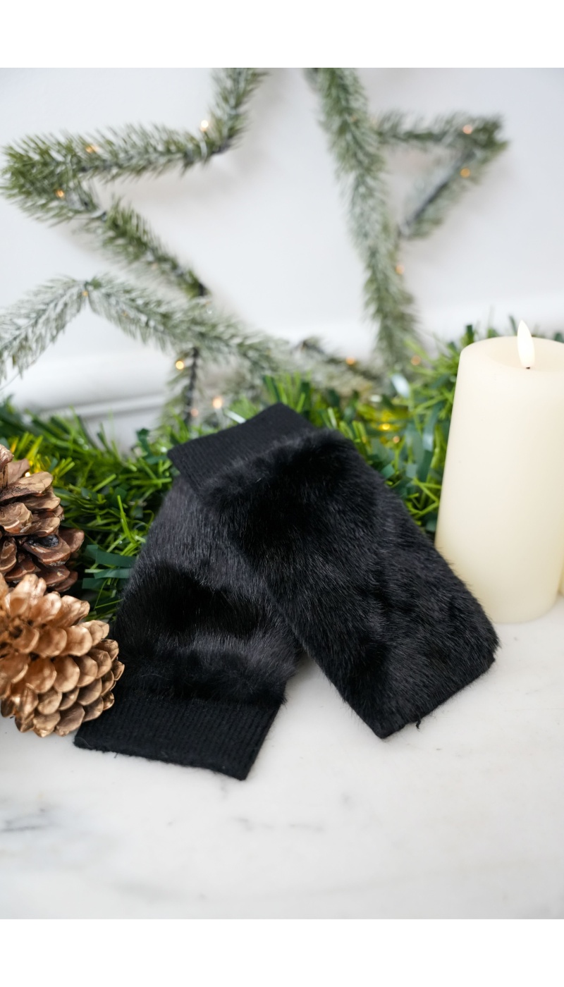 Mitaines Fourrure Noires LAUREN