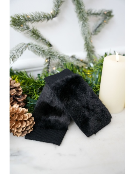 Mitaines Fourrure Noires LAUREN