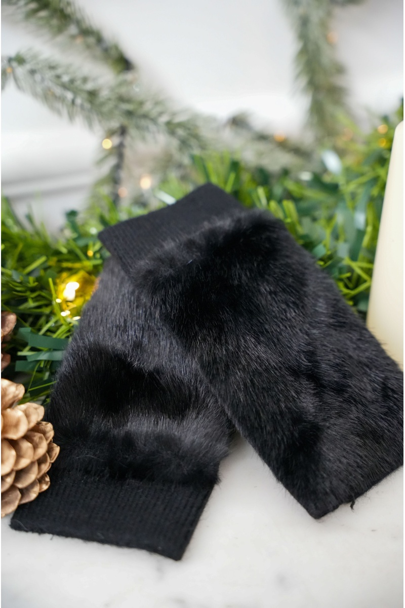 Mitaines Fourrure Noires LAUREN 2