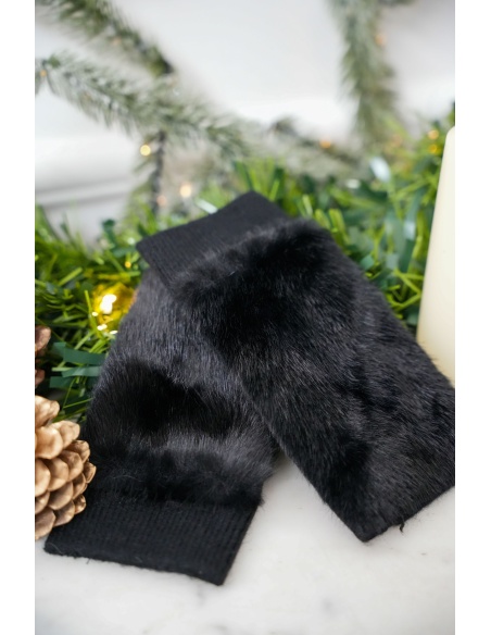 Mitaines Fourrure Noires LAUREN