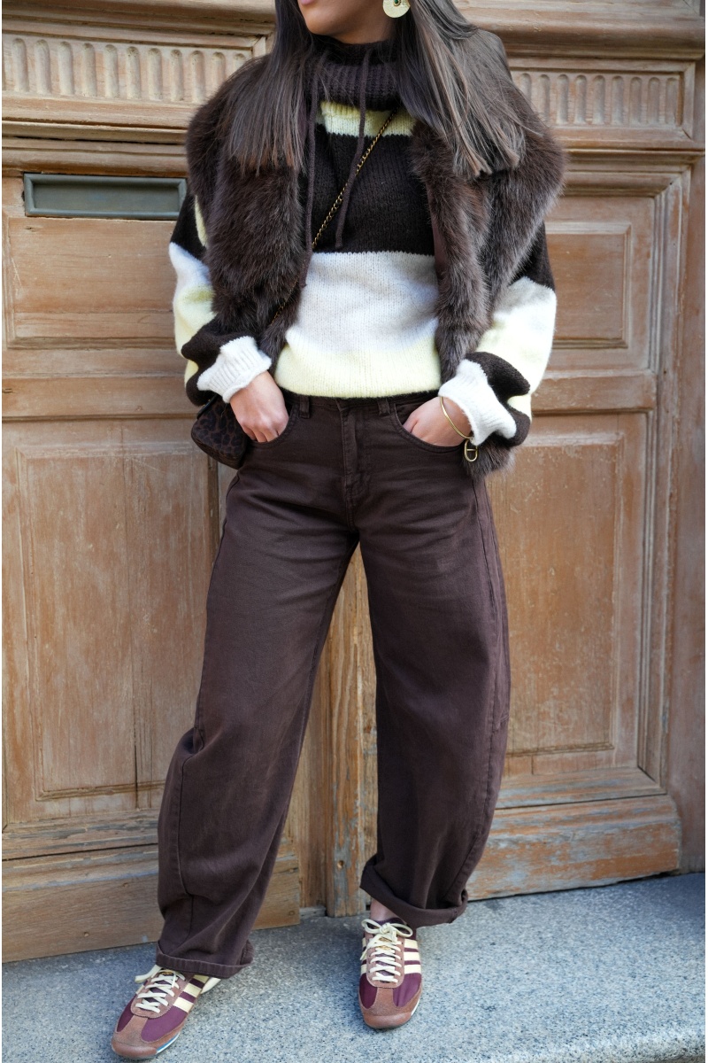 3d denim JEAN MARRON PANTALON FEMME