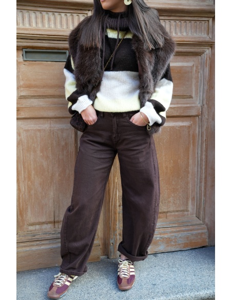 3d denim JEAN MARRON PANTALON FEMME