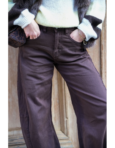 3d denim JEAN MARRON PANTALON FEMME