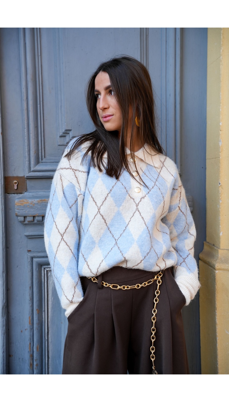 Pull Carreaux Bleu RIVER