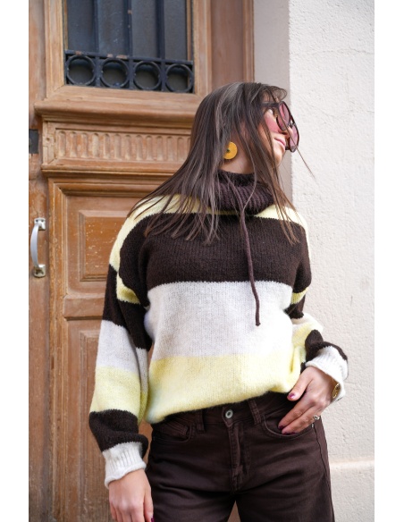 welove MARRON JAUNE PULL FEMME