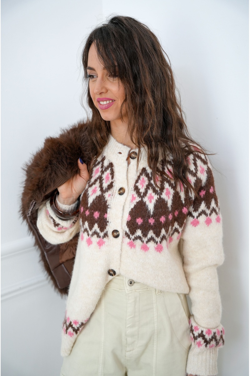 la tienda de alex ECRU ROSE GILET FEMME