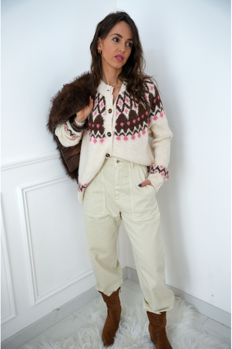 Gilet Motif Ecru LIDIA 2