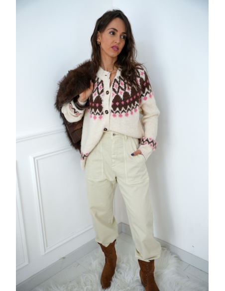 Gilet Motif Ecru LIDIA