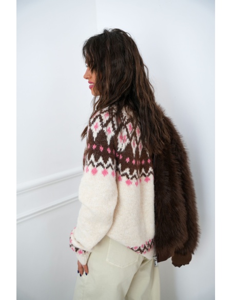 Gilet Motif Ecru LIDIA