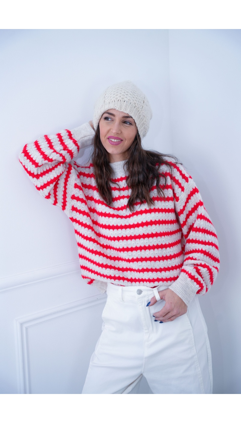 Pull Rayé Rouge BESS
