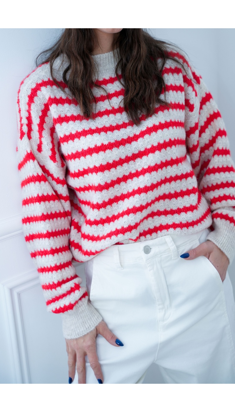 Pull Rayé Rouge BESS