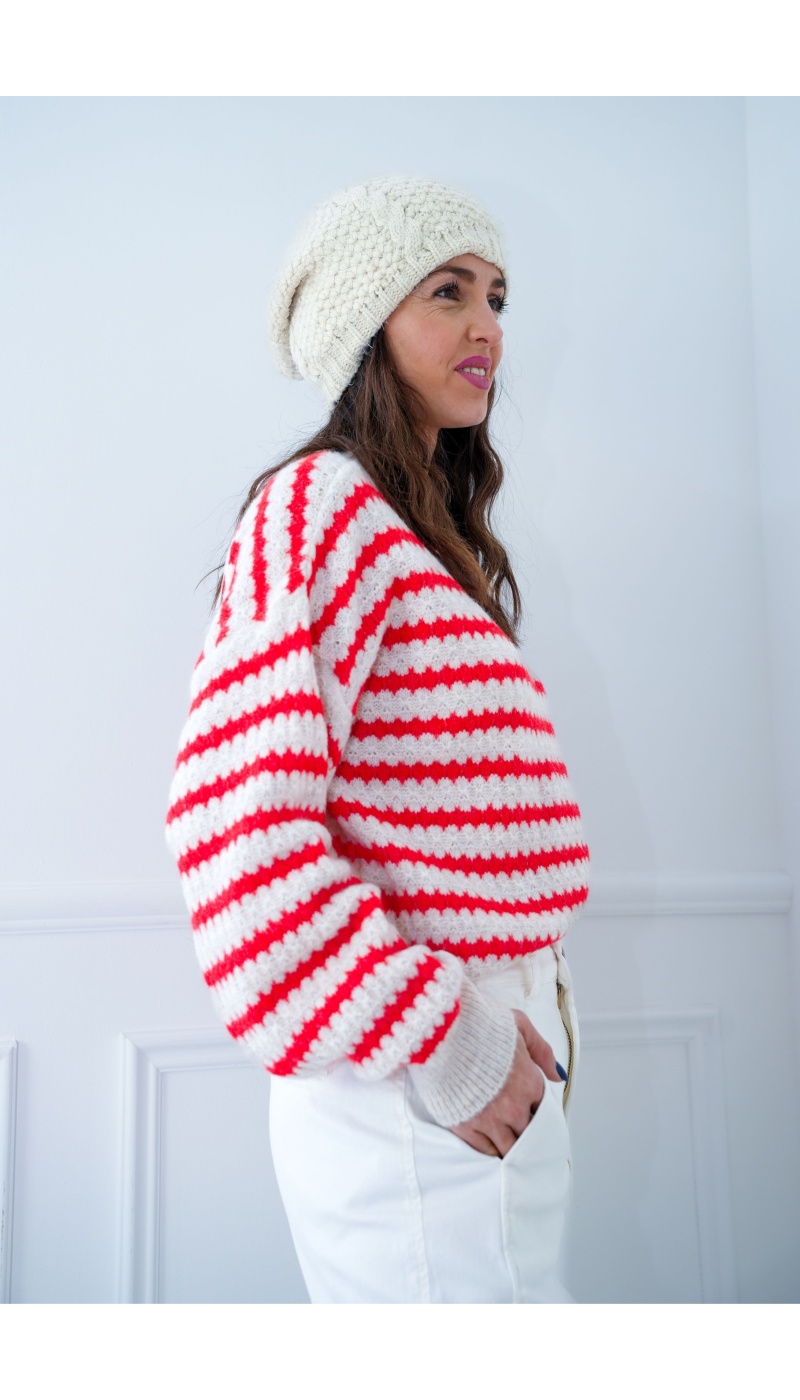 Pull Rayé Rouge BESS