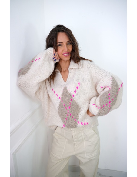 Pull Motif Ecru ROMEO