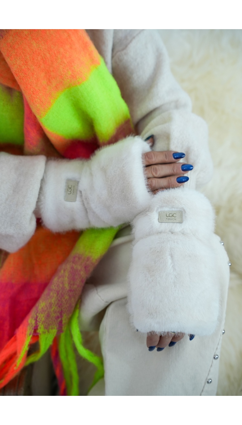 Mitaines Fourrure Blanches SNOW