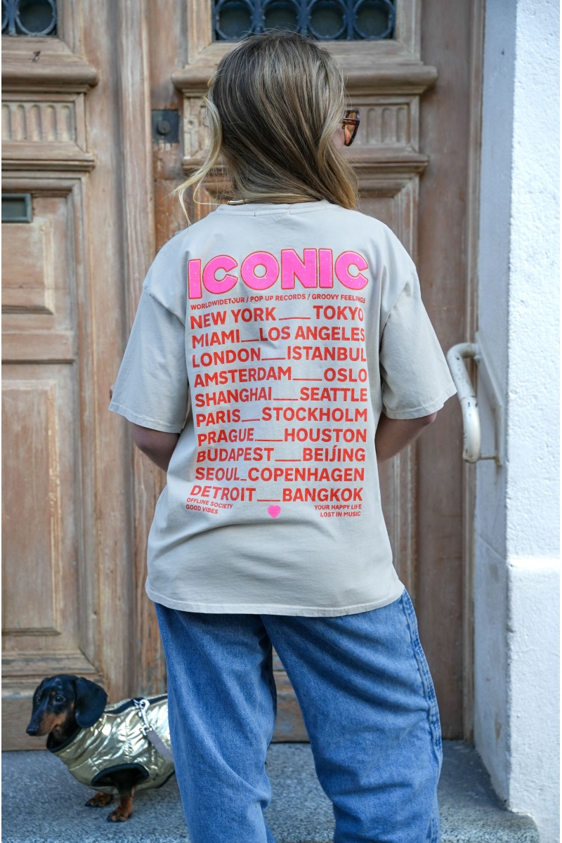 Tee Shirt Imprimé Beige ICONIC