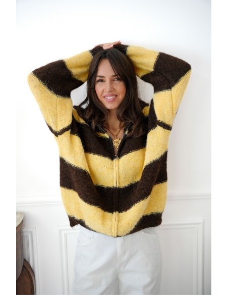 sas lovika JAUNE MARRON GILET FEMME