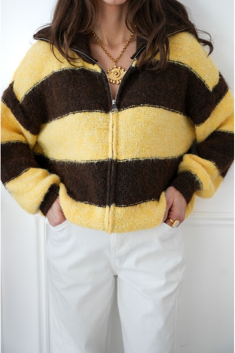 sas lovika JAUNE MARRON GILET FEMME 2