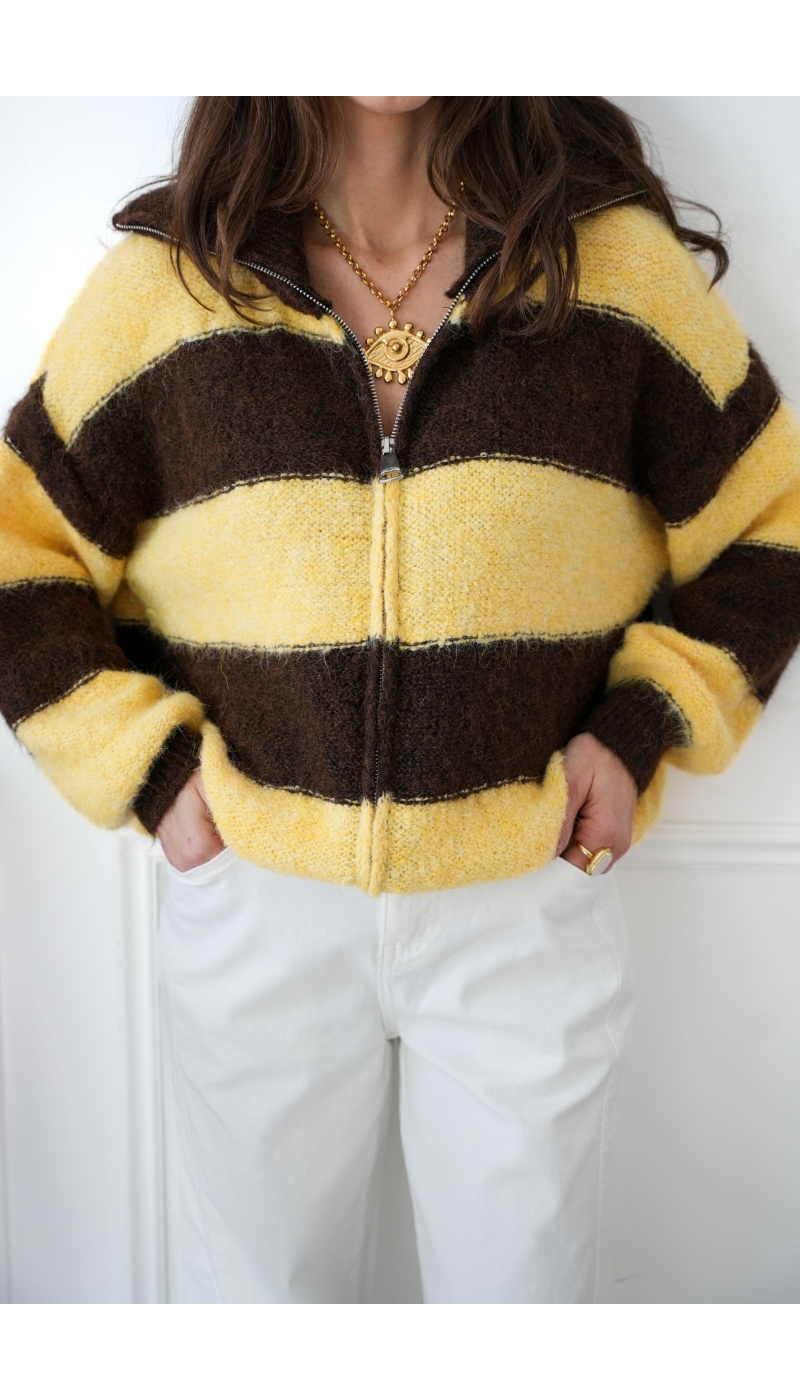 sas lovika JAUNE MARRON GILET FEMME