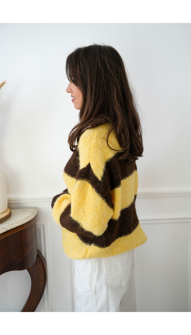 sas lovika JAUNE MARRON GILET FEMME