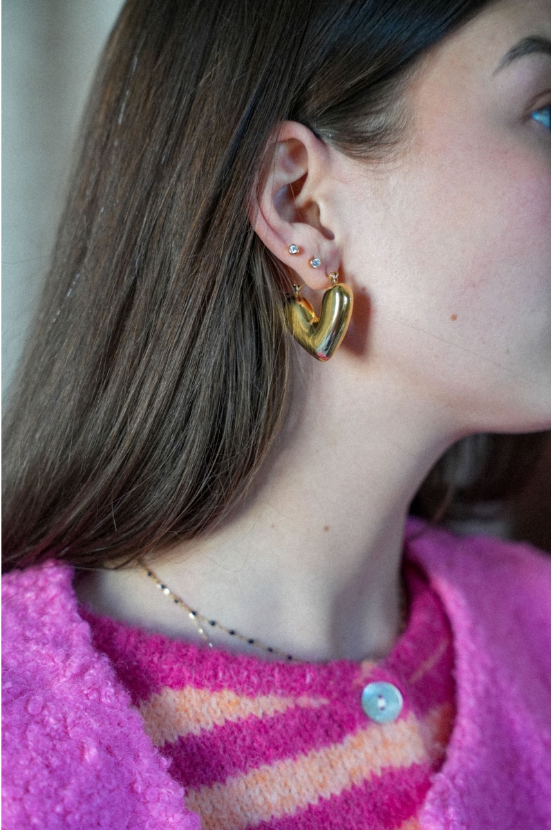 only one barcelona COEUR DORE BOUCLES D'OREILLES