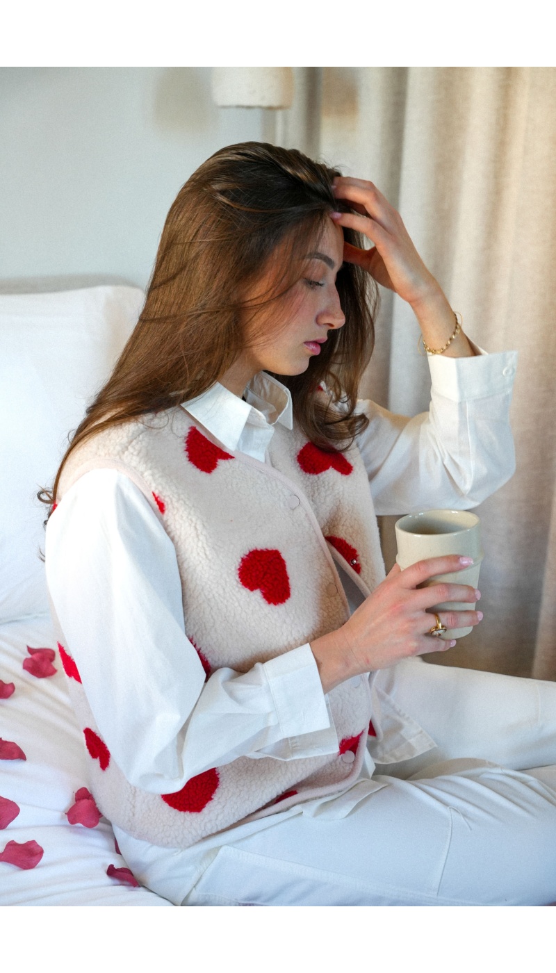 PM MERE & FILLE COEUR ECRU GILET FEMME