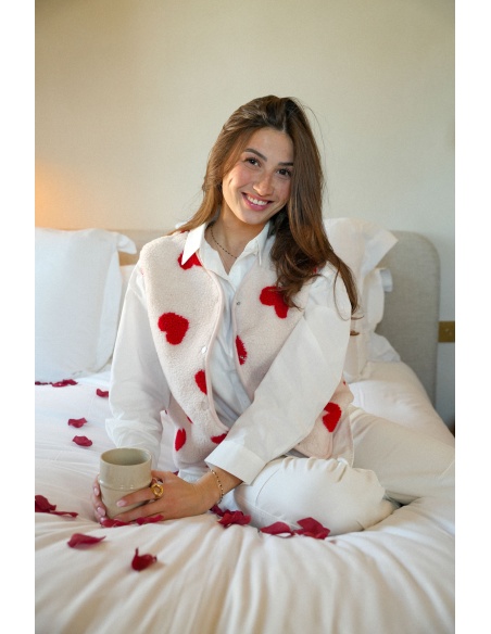 PM MERE & FILLE COEUR ECRU GILET FEMME