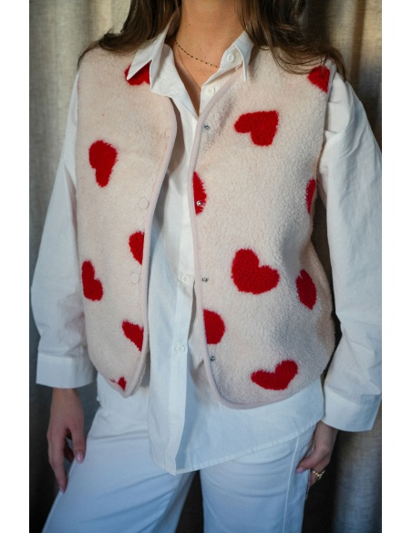 PM MERE & FILLE COEUR ECRU GILET FEMME