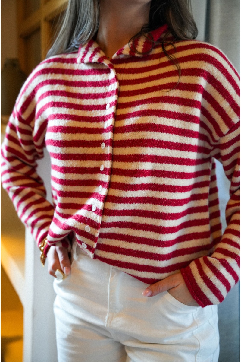 JUBYLEE BE FIRST ROUGE BLANC GILET FEMME