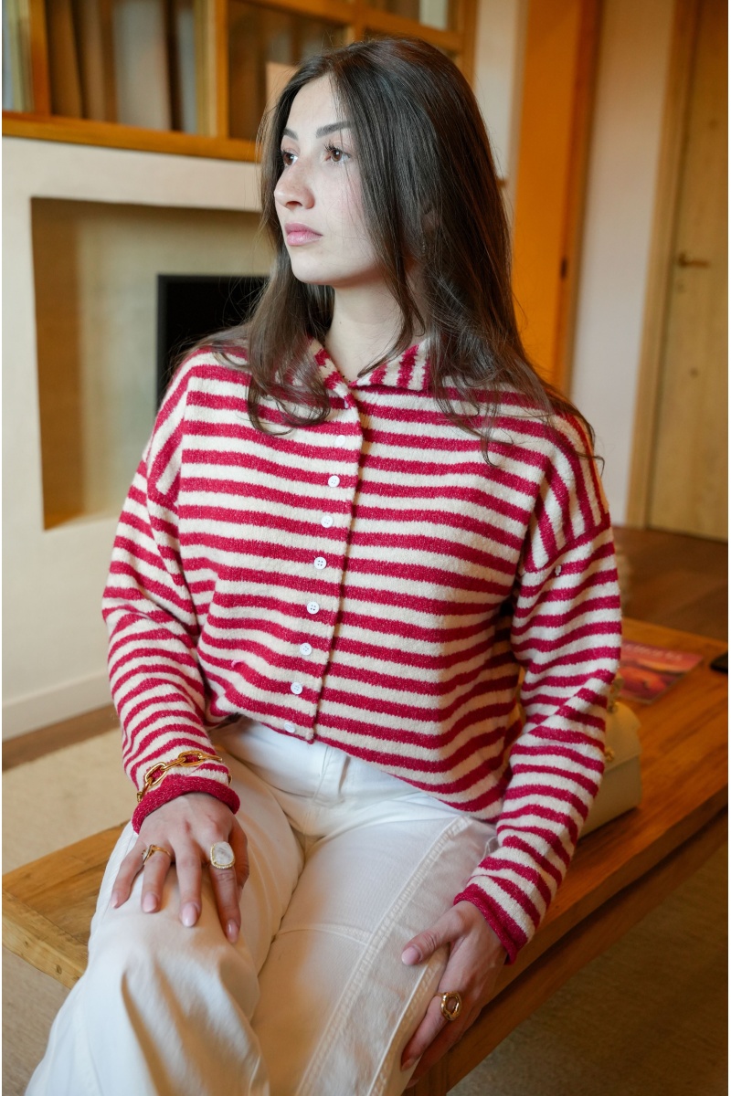 JUBYLEE BE FIRST ROUGE BLANC GILET FEMME 2