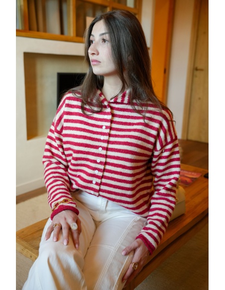 Gilet Rayé Rouge Ecru LIA