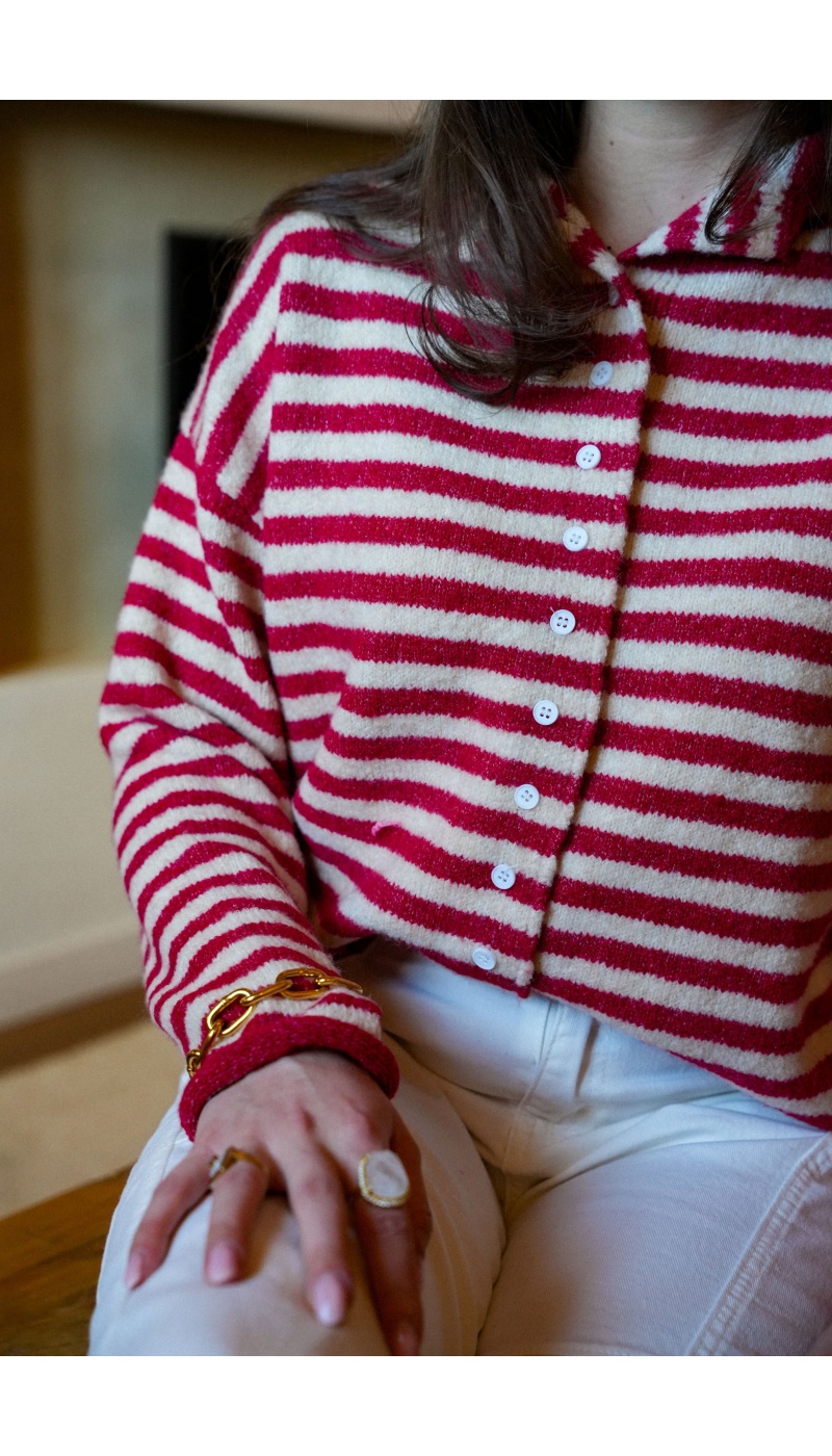 JUBYLEE BE FIRST ROUGE BLANC GILET FEMME