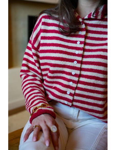 Gilet Rayé Rouge Ecru LIA