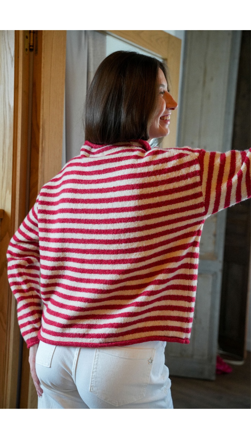 Gilet Rayé Rouge Ecru LIA