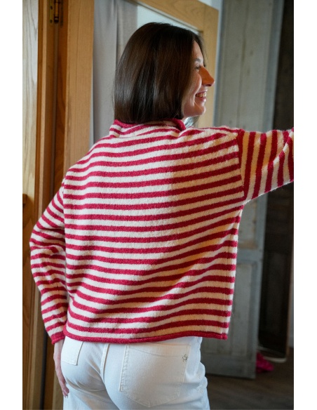 Gilet Rayé Rouge Ecru LIA