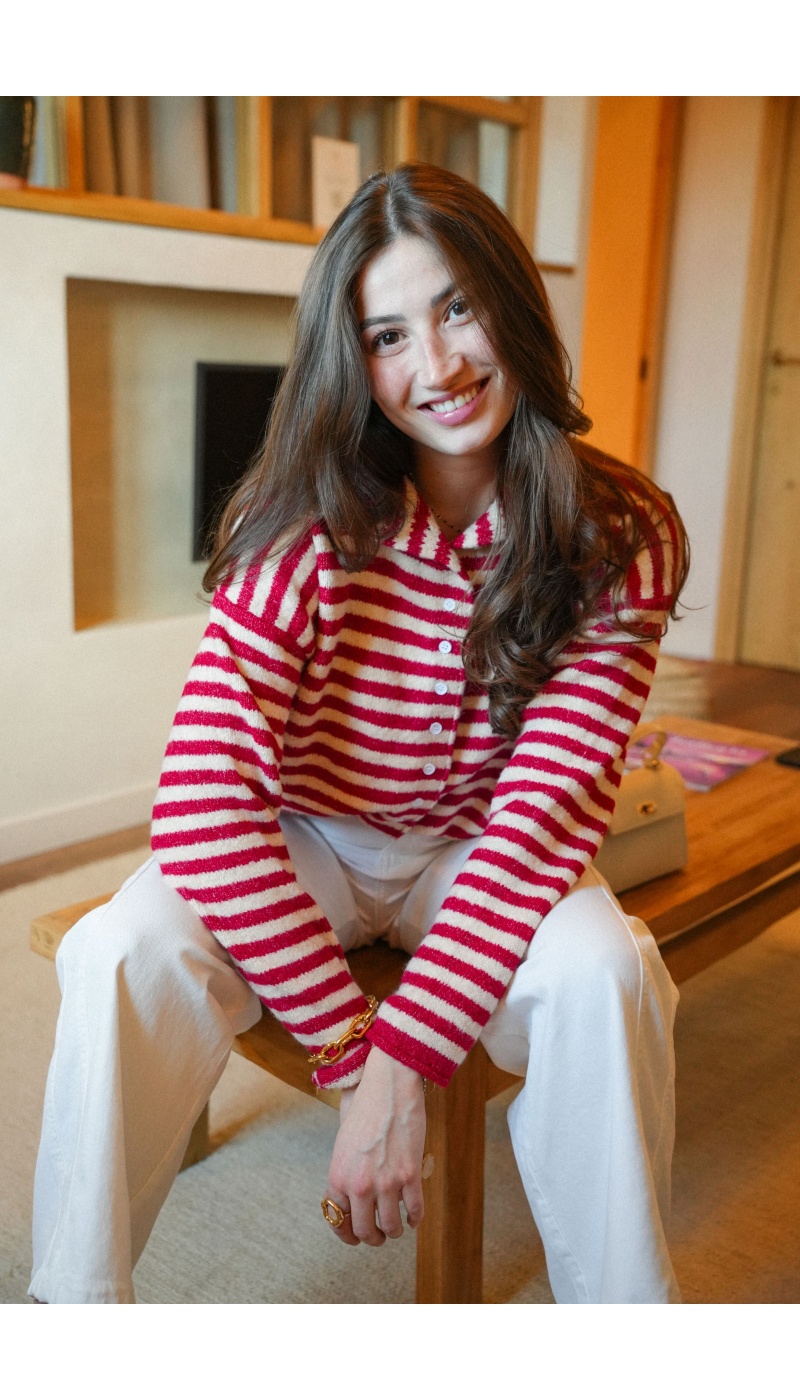 JUBYLEE BE FIRST ROUGE BLANC GILET FEMME