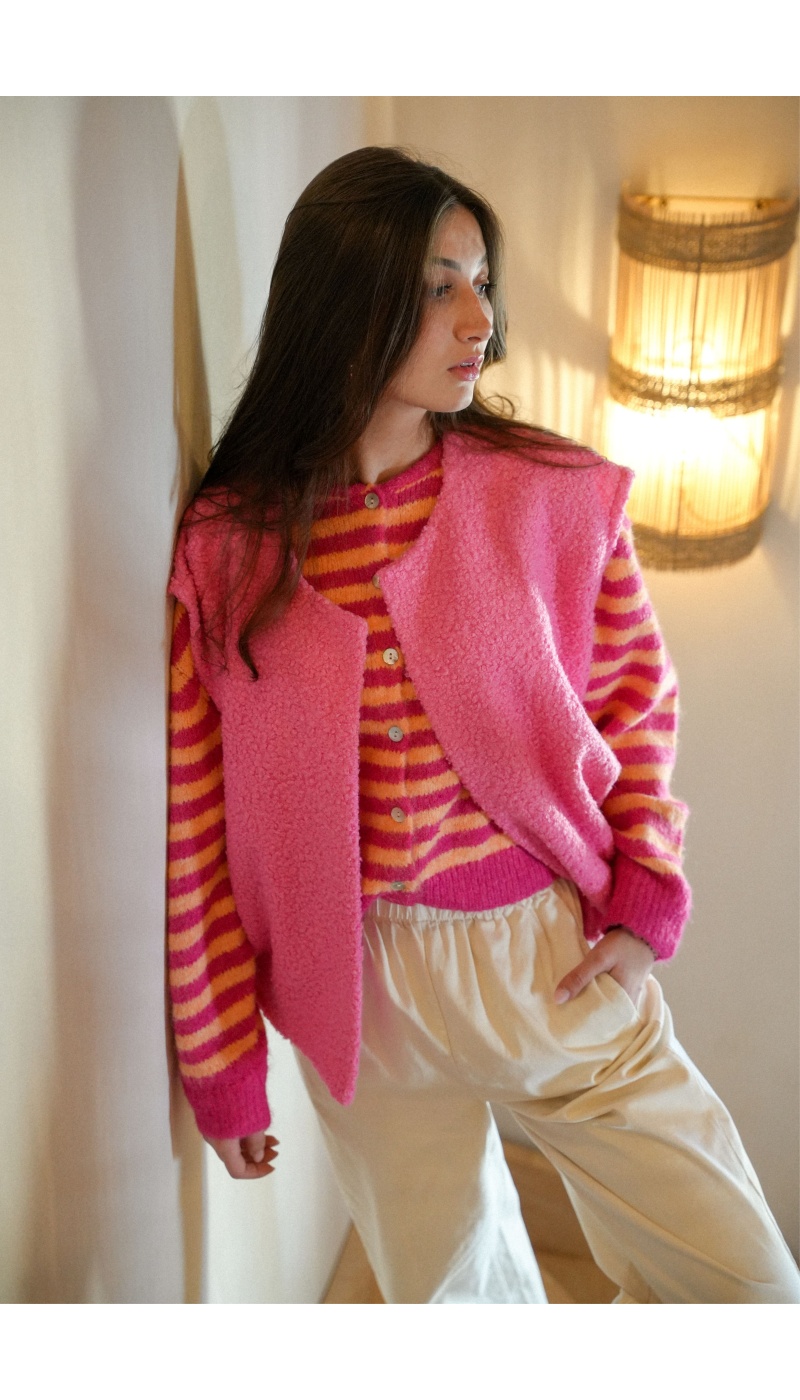 Gilet Maille Rose Orange ANA