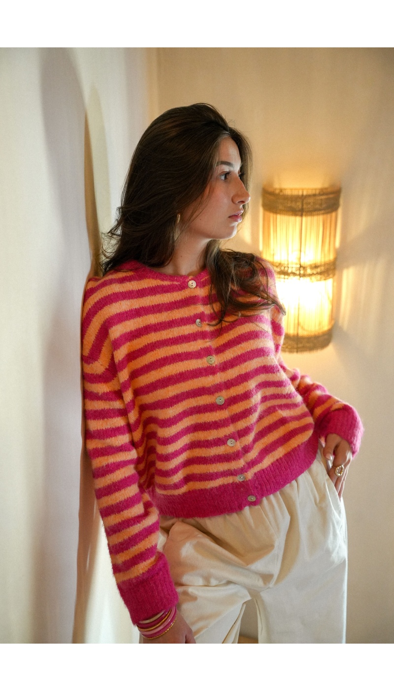 Gilet Maille Rose Orange ANA